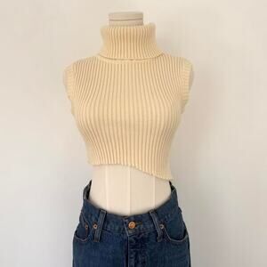 DANIELLE GUIZIO ASYMMETRICAL CROPPED TURTLENECK SWEATER TOP